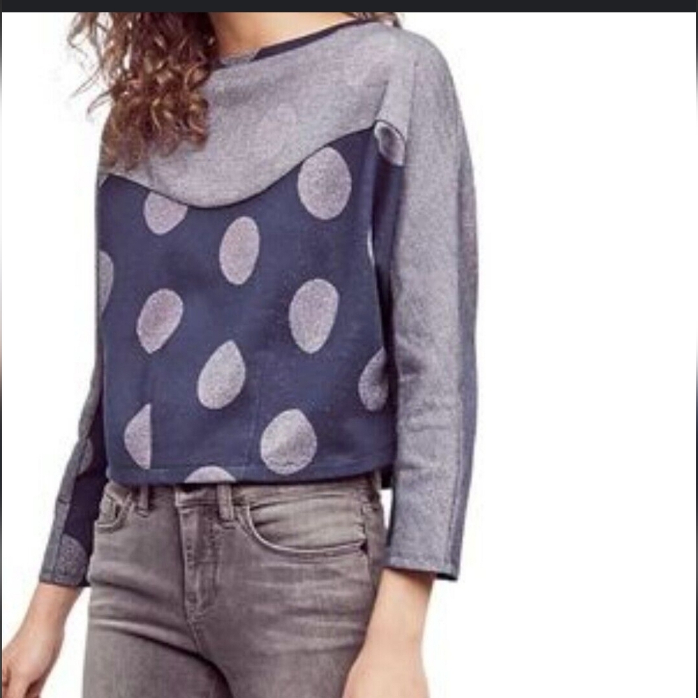 Anthropologie silver big polkadot pullover size small